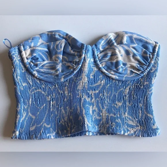 Zara sz XS BLUE strapless SMICKED floral corset crop top NWT - Picture 2 of 7